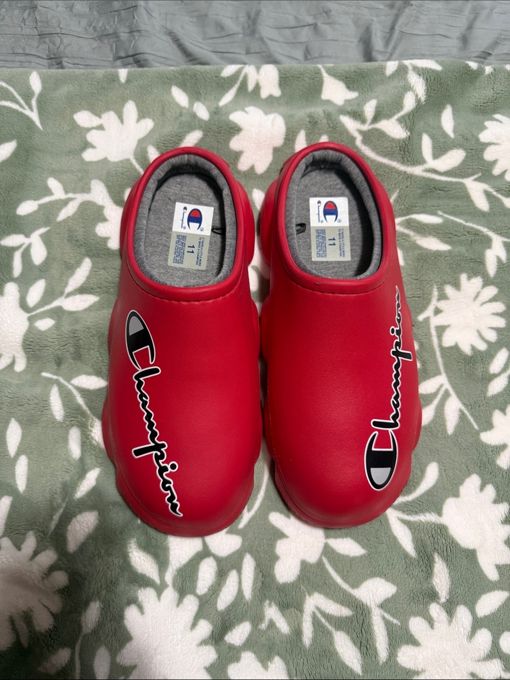 Champion Red Slip-On Clog Shoes with Script Logo